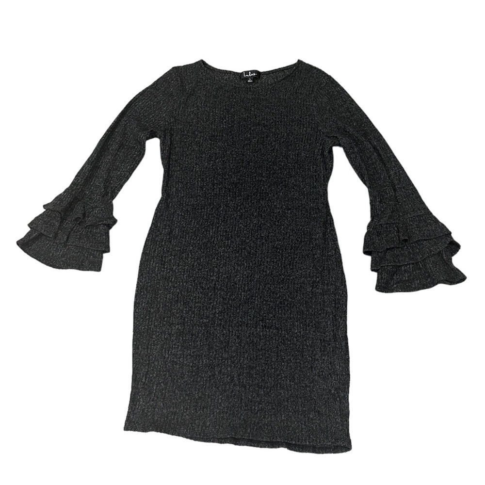 Women’s Gray Long Sleeve Flare Midi Bodycon Lulu’s Sweater Dress Large - Picture 3 of 13